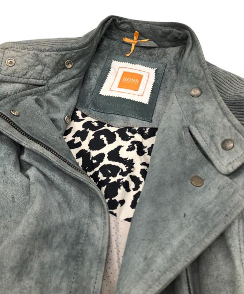 BOSS HUGO BOSS（ボス ヒューゴボス）BOSS HUGO BOSS (ボス ヒューゴボス) ラムレザーバイカージャケット ブルー サイズ:4の古着・服飾アイテム