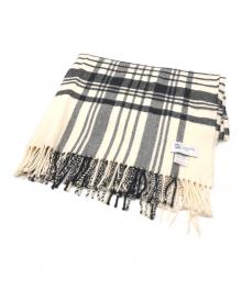 JOHNSTONS OF ELGIN（ジョンストンズオブエルガン）の古着「チェックカシミヤウールマフラー」｜ホワイト