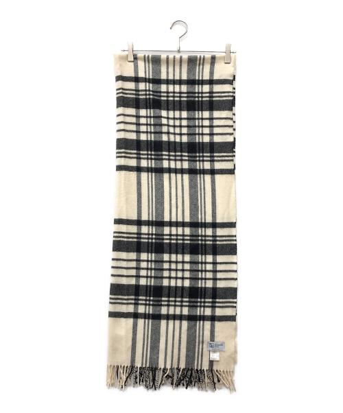 JOHNSTONS OF ELGIN（ジョンストンズオブエルガン）JOHNSTONS OF ELGIN (ジョンストンズオブエルガン) チェックカシミヤウールマフラー ホワイト サイズ:下記参照の古着・服飾アイテム
