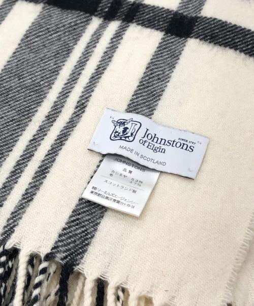 JOHNSTONS OF ELGIN（ジョンストンズオブエルガン）JOHNSTONS OF ELGIN (ジョンストンズオブエルガン) チェックカシミヤウールマフラー ホワイト サイズ:下記参照の古着・服飾アイテム