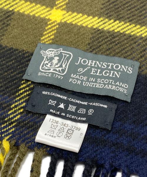 JOHNSTONS OF ELGIN（ジョンストンズオブエルガン）JOHNSTONS OF ELGIN (ジョンストンズオブエルガン) チェックカシミヤマフラー ネイビー サイズ:下記参照の古着・服飾アイテム