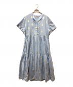 ne quittez pasヌキテパ）の古着「Cotton Poplin Stripe Foil Print Half Sleeve Tiered Dress」｜ブルー