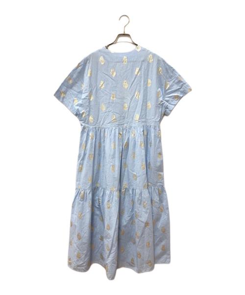 ne quittez pas（ヌキテパ）ne quittez pas (ヌキテパ) Cotton Poplin Stripe Foil Print Half Sleeve Tiered Dress ブルー サイズ:Ｓの古着・服飾アイテム