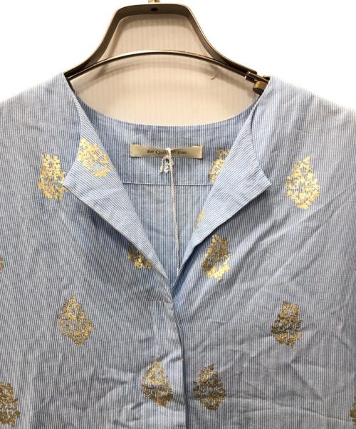 ne quittez pas（ヌキテパ）ne quittez pas (ヌキテパ) Cotton Poplin Stripe Foil Print Half Sleeve Tiered Dress ブルー サイズ:Ｓの古着・服飾アイテム