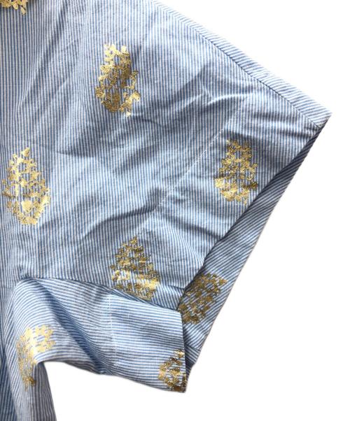 ne quittez pas（ヌキテパ）ne quittez pas (ヌキテパ) Cotton Poplin Stripe Foil Print Half Sleeve Tiered Dress ブルー サイズ:Ｓの古着・服飾アイテム