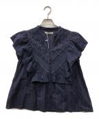 ne quittez pasヌキテパ）の古着「Cotton Lurex Stripe Lace Mix Blouse」｜ネイビー