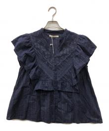 ne quittez pas（ヌキテパ）の古着「Cotton Lurex Stripe Lace Mix Blouse」｜ネイビー