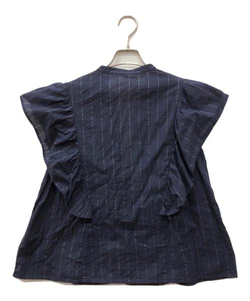 ne quittez pas（ヌキテパ）ne quittez pas (ヌキテパ) Cotton Lurex Stripe Lace Mix Blouse ネイビー サイズ:FREEの古着・服飾アイテム