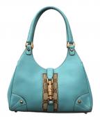 GUCCIグッチ）の古着「ニュージャッキーレザーGGキャンバスハンドバッグ」｜ブルー