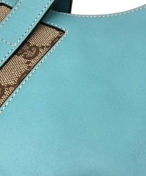 GUCCI（グッチ）GUCCI (グッチ) ニュージャッキーレザーGGキャンバスハンドバッグ ブルー サイズ:下記参照の古着・服飾アイテム