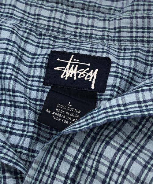 stussy（ステューシー）stussy (ステューシー) 半袖チェックシャツ ネイビー サイズ:Lの古着・服飾アイテム