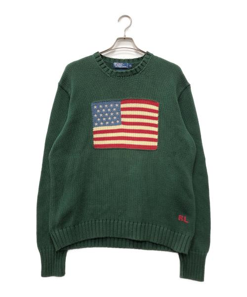 POLO RALPH LAUREN（ポロ・ラルフローレン）POLO RALPH LAUREN (ポロ・ラルフローレン) 星条旗ニット グリーン サイズ:XLの古着・服飾アイテム
