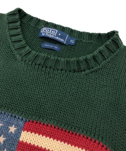 POLO RALPH LAUREN（ポロ・ラルフローレン）POLO RALPH LAUREN (ポロ・ラルフローレン) 星条旗ニット グリーン サイズ:XLの古着・服飾アイテム