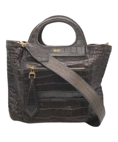 MaxMara（マックスマーラ）MaxMara (マックスマーラ) クロコ型押しショルダーバッグ ブラウンの古着・服飾アイテム
