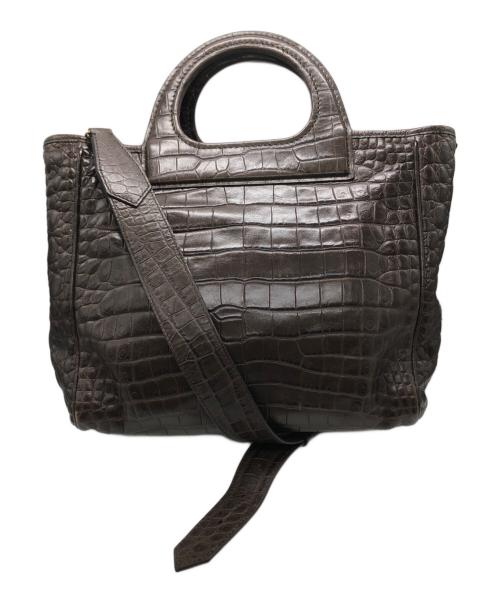 MaxMara（マックスマーラ）MaxMara (マックスマーラ) クロコ型押しショルダーバッグ ブラウンの古着・服飾アイテム