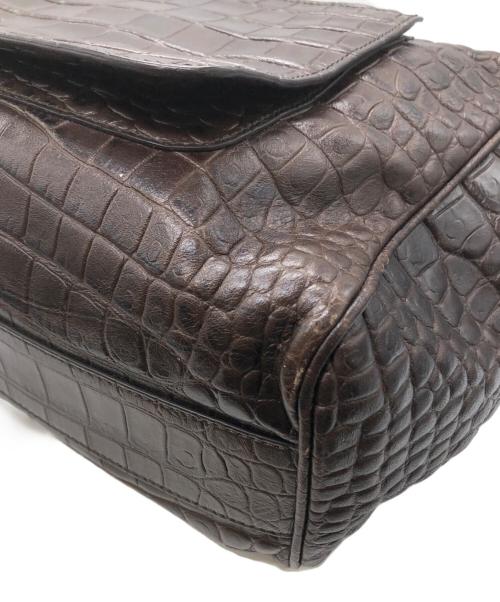 MaxMara（マックスマーラ）MaxMara (マックスマーラ) クロコ型押しショルダーバッグ ブラウンの古着・服飾アイテム