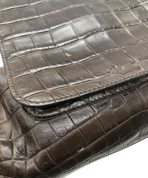 MaxMara（マックスマーラ）MaxMara (マックスマーラ) クロコ型押しショルダーバッグ ブラウンの古着・服飾アイテム