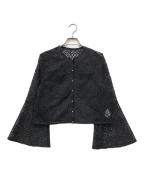 BALLSEYボールジィ）の古着「ジオメトリックボーダーレース フレアスリーブカーディガン」｜ブラック