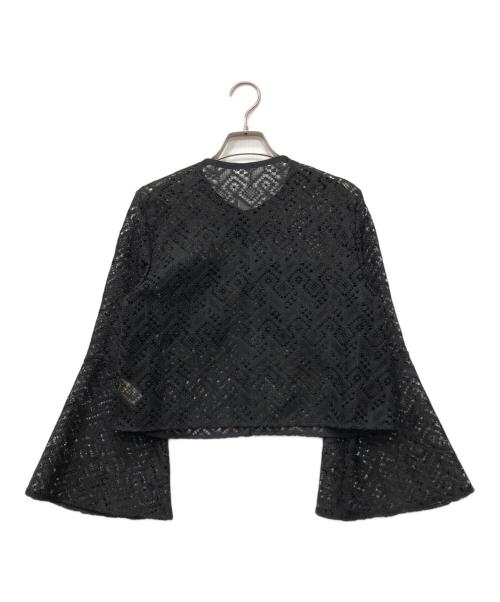 BALLSEY（ボールジィ）BALLSEY (ボールジィ) ジオメトリックボーダーレース フレアスリーブカーディガン ブラック サイズ:36の古着・服飾アイテム