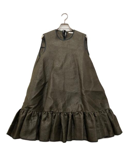 CECILIE BAHNSEN（セシリーバンセン）Cecilie Bahnsen (セシリーバンセン) フリルノースリーブワンピース オリーブ サイズ:UK6の古着・服飾アイテム
