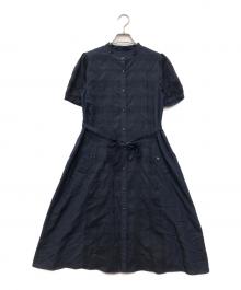 BLUE LABEL CRESTBRIDGE（ブルーレーベルクレストブリッジ）の古着「チェックハーフソリッドファンシーシャツワンピース」｜ネイビー