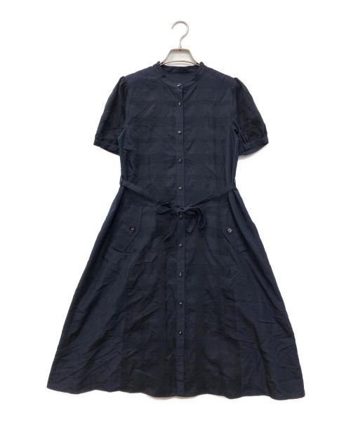 BLUE LABEL CRESTBRIDGE（ブルーレーベルクレストブリッジ）BLUE LABEL CRESTBRIDGE (ブルーレーベルクレストブリッジ) チェックハーフソリッドファンシーシャツワンピース ネイビー サイズ:38の古着・服飾アイテム