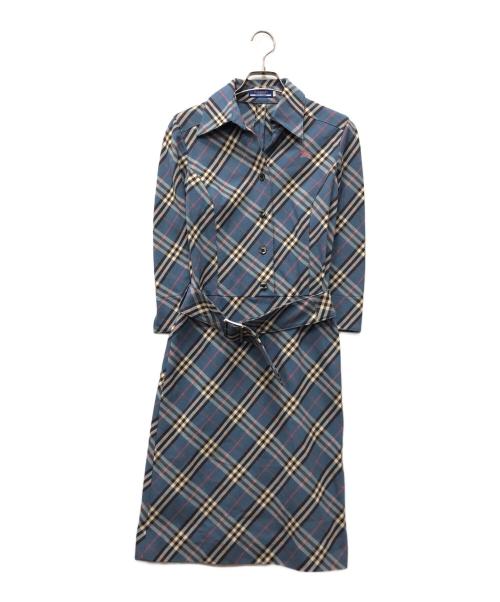 BURBERRY BLUE LABEL（バーバリー ブルー レーベル）BURBERRY BLUE LABEL (バーバリー ブルー レーベル) チェックシャツワンピース スカイブルー サイズ:36の古着・服飾アイテム
