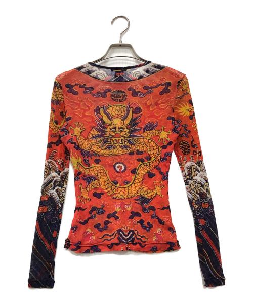 VIVIENNE TAM（ヴィヴィアンタム）VIVIENNE TAM (ヴィヴィアンタム) ドラゴンプリントパワーネットカットソー オレンジ×ネイビー サイズ:2の古着・服飾アイテム