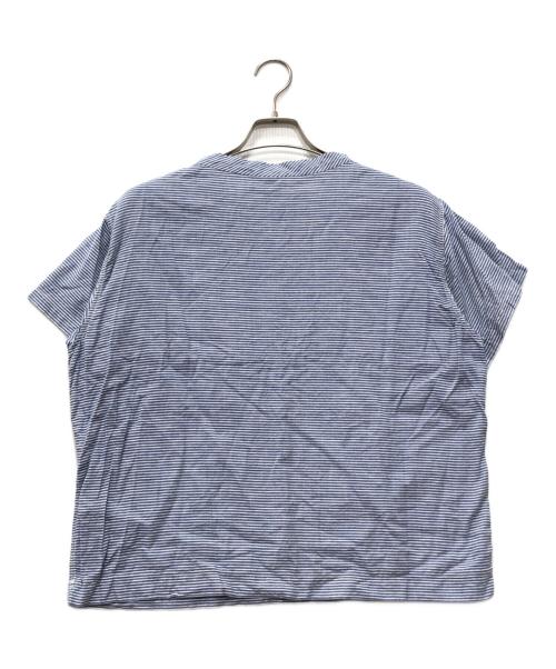 45R（フォーティファイブ・アール）45R (フォーティファイブ・アール) ヒッコリーフリルTシャツ ブルーの古着・服飾アイテム