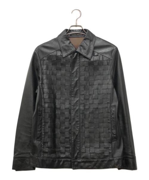 GAULTIER HOMME objet（ゴルチエオムオブジェ）GAULTIER HOMME objet (ゴルチエオムオブジェ) 編み込みレザージャケット ブラック サイズ:48の古着・服飾アイテム