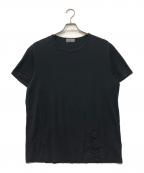 Yohji Yamamoto pour hommeヨウジヤマモト プールオム）の古着「ディオラマ スムース チャイナ ボタン ラウンド ネック TEE」｜ブラック