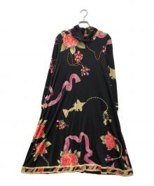 LEONARD（レオナール）の古着「ウールシルク花柄ワンピース」｜ブラック