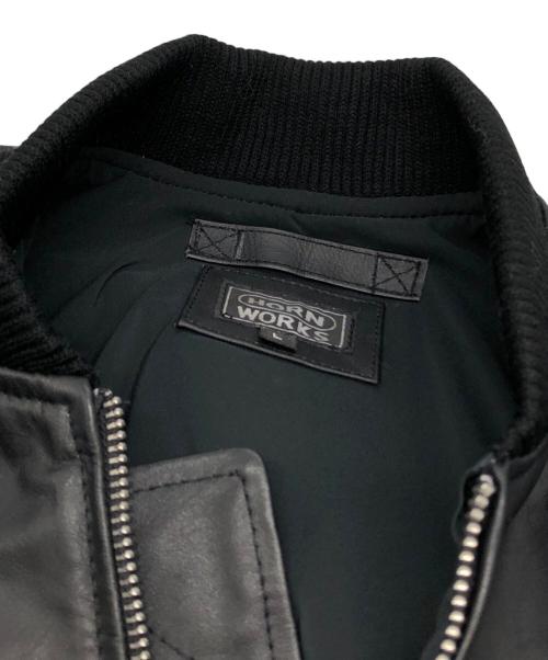 HORN WORKS（ホーンワークス）HORN WORKS (ホーンワークス) MA-1タイプ レザージャケット ブラック サイズ:Lの古着・服飾アイテム