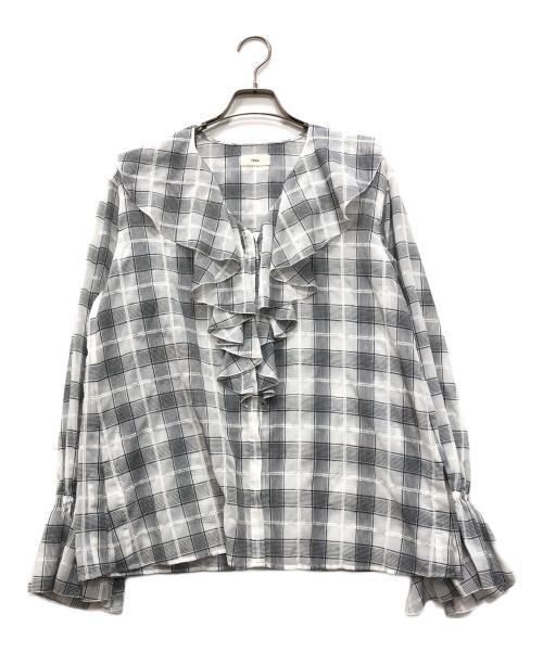 IENA（イエナ）IENA (イエナ) シアーチェックフリルシャツ グレー サイズ:Fの古着・服飾アイテム
