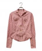Vivienne Westwood RED LABELヴィヴィアンウエストウッドレッドレーベル）の古着「オーブ刺繍ストライプシャツ」｜パープル×ベージュ
