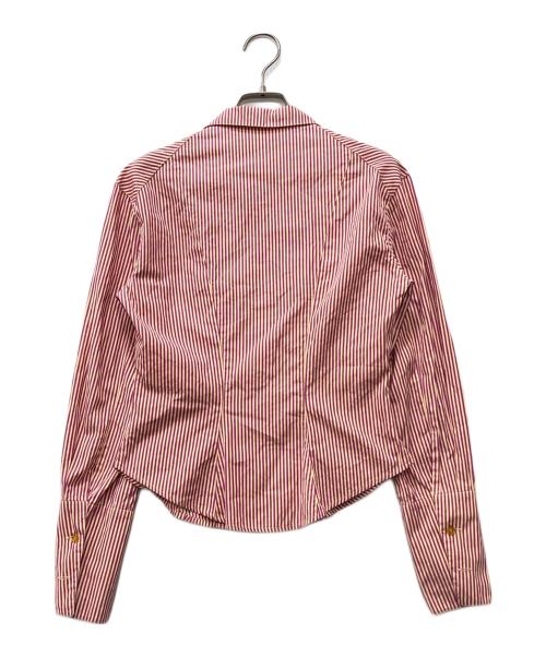Vivienne Westwood RED LABEL（ヴィヴィアンウエストウッドレッドレーベル）Vivienne Westwood RED LABEL (ヴィヴィアンウエストウッドレッドレーベル) オーブ刺繍ストライプシャツ パープル×ベージュ サイズ:1の古着・服飾アイテム