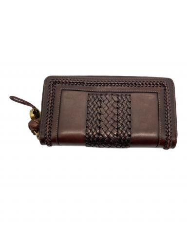 グッチ ウーブンウェブ 長財布 ラウンドファスナー 編み込み レザー ブラウン 中古・古着通販】GUCCI (グッチ) ウーブンウェブラウンドファスナー