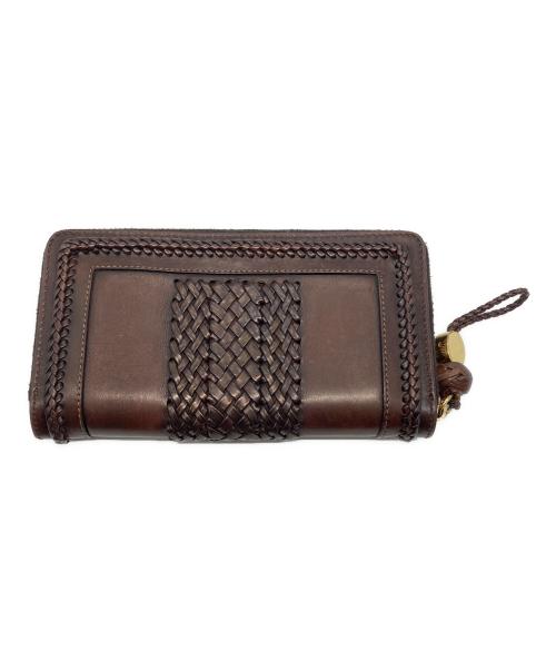 GUCCI（グッチ）GUCCI (グッチ) ウーブンウェブラウンドファスナーウォレット ブラウン サイズ:下記参照の古着・服飾アイテム