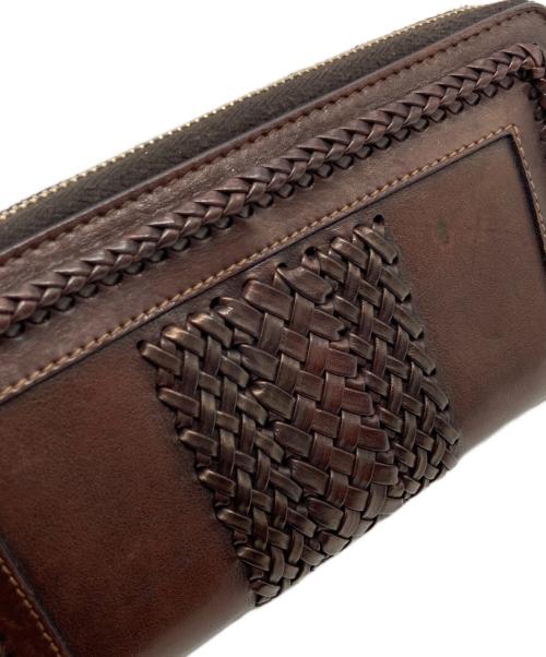 GUCCI（グッチ）GUCCI (グッチ) ウーブンウェブラウンドファスナーウォレット ブラウン サイズ:下記参照の古着・服飾アイテム