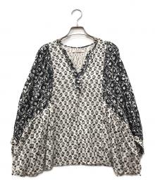 ne quittez pas（ヌキテパ）の古着「コットン ジャガード コンビ プリント ブラウス」｜ブラック