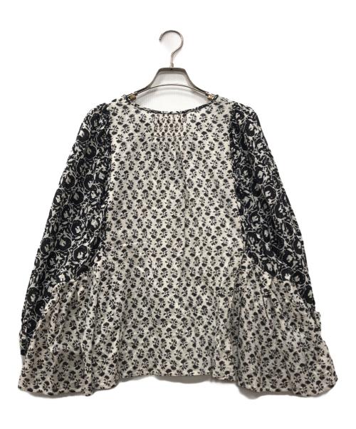 ne quittez pas（ヌキテパ）ne quittez pas (ヌキテパ) コットン ジャガード コンビ プリント ブラウス ブラック サイズ:Sの古着・服飾アイテム