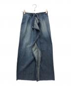 MM6 Maison Margielaエムエムシックスメゾンマルジェラ）の古着「フロントフリルデニムロングスカート」｜インディゴ