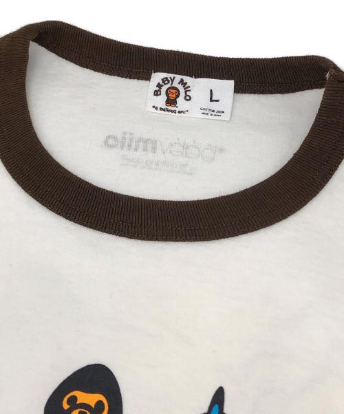 A BATHING APE（アベイシングエイプ）A BATHING APE (アベイシングエイプ) BABY MILO リンガーTシャツ ホワイト×ブラウン サイズ:Lの古着・服飾アイテム