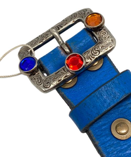 KAPITAL（キャピタル）KAPITAL (キャピタル) オイルレザー スタッズディスコバックルベルト ブルー サイズ:下記参照の古着・服飾アイテム