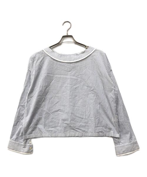 Y's（ワイズ）Y's (ワイズ) 襟断ち切りストライププルオーバー ブルー サイズ:2の古着・服飾アイテム