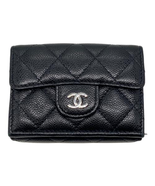 CHANEL（シャネル）CHANEL (シャネル) キャビアスキンフラップ3つ折り財布 ブラック サイズ:下記参照の古着・服飾アイテム