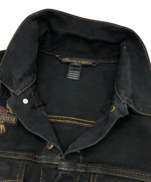 HARLEY-DAVIDSON（ハーレーダビッドソン）HARLEY-DAVIDSON (ハーレーダビッドソン) イーグルワッペンデニムジャケット ブラック サイズ:Lの古着・服飾アイテム