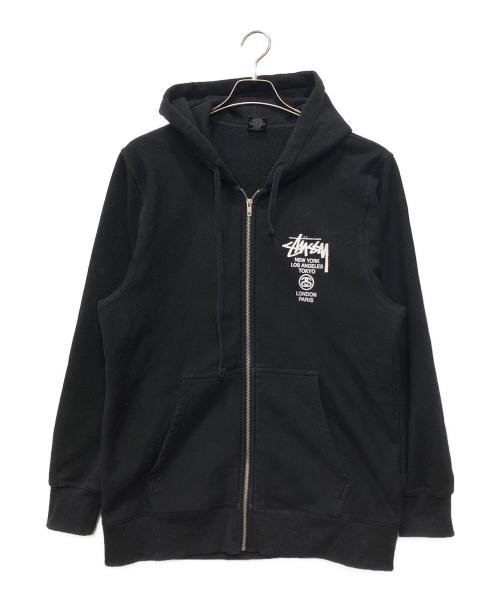 stussy（ステューシー）stussy (ステューシー) ワールドツアー ジップパーカー ブラック サイズ:XLの古着・服飾アイテム