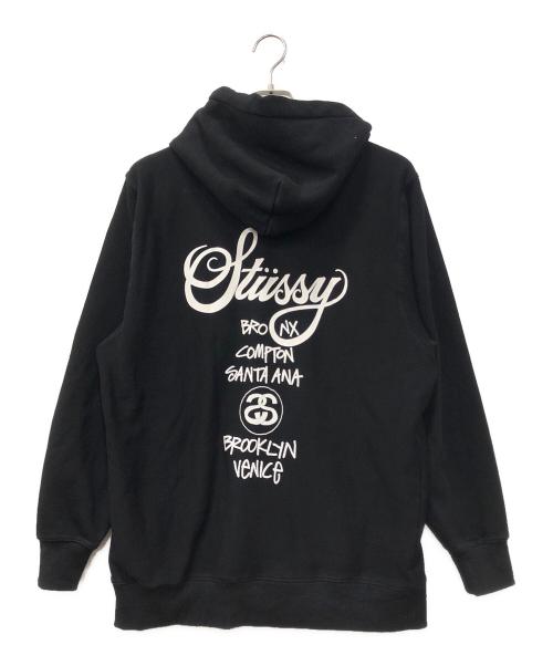 stussy（ステューシー）stussy (ステューシー) ワールドツアー ジップパーカー ブラック サイズ:XLの古着・服飾アイテム