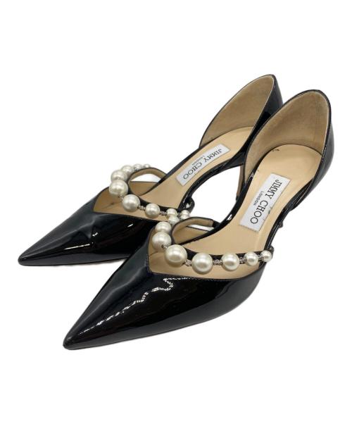 JIMMY CHOO（ジミーチュウ）JIMMY CHOO (ジミーチュウ) Aurelie パール装飾パテントヒールパンプス ブラック サイズ:38 1/2の古着・服飾アイテム